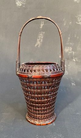 Antique Japanese Bamboo Ikebana Basket Traditional Form Artist