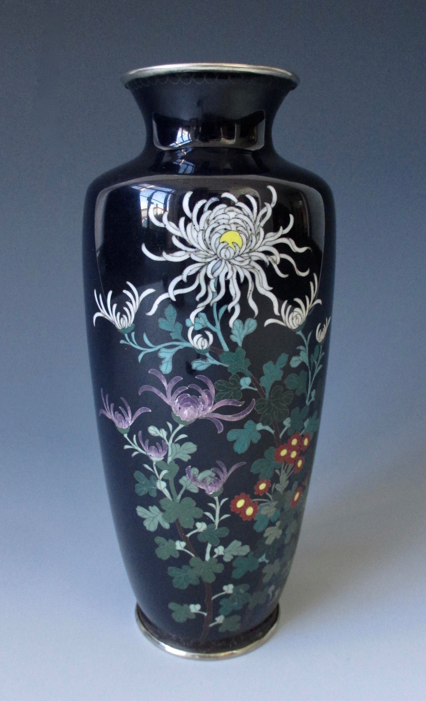 Japanese Antique Cloisonné Vase with Chrysanthemums - Zentner Collection