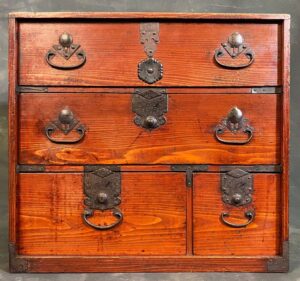 An antique Japanese ko tansu with five drawers