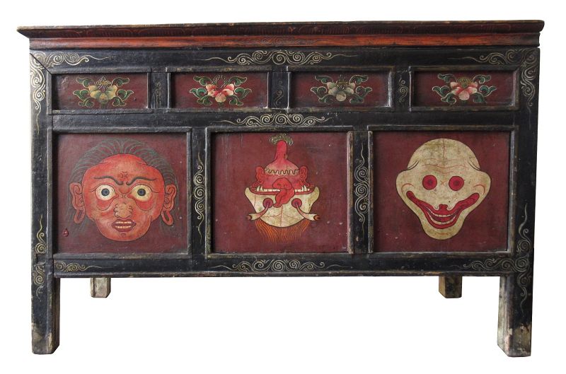 Tibetan Buddhist Painted Altar Cabinet