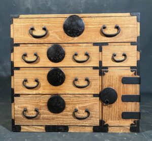 antique Japanese ko tansu (personal storage chest) made of Kiri (Paulownia) and Sugi (Cryptomeria) woods.