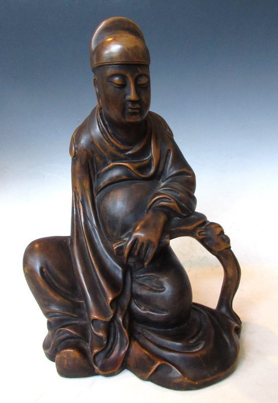 Chinese Hardwood Carving of a Buddhist Scholar - Zentner Collection
