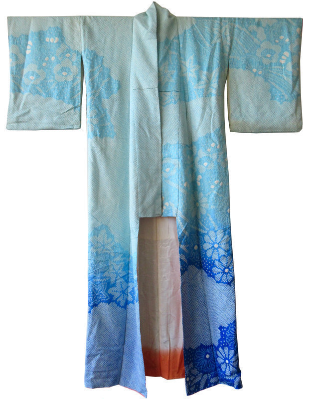 Rare Japanese Blue Chirimen Silk Shibori Kimono - Zentner Collection