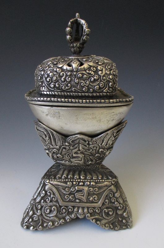 Tibetan Antique Silver Kapala Censer