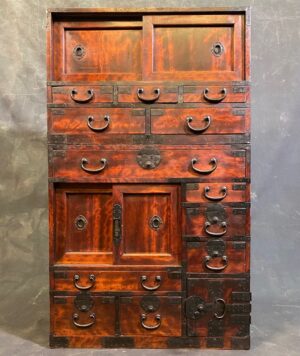 A rare Japanese small 2 section Choba Tansu (merchant chest) made of Hinoki (Cypress) wood.