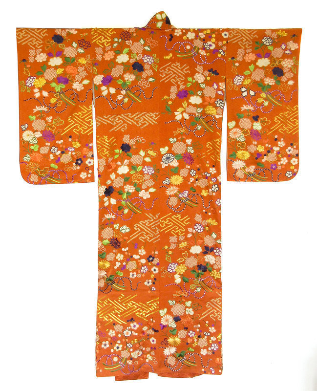 Antique Japanese Embroidered Chirimen Silk Kimono - Zentner Collection