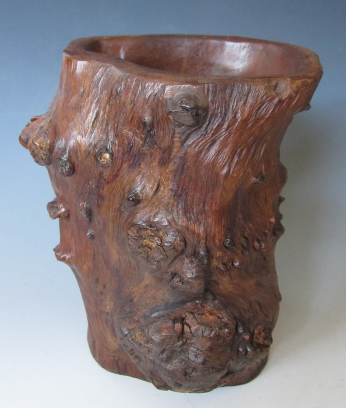 Chinese Hardwood Burl Brush Pot - Zentner Collection