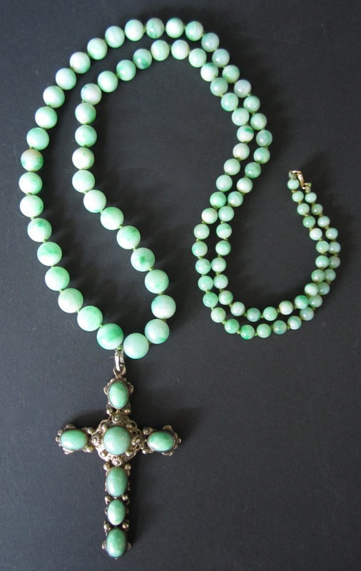 Chinese Antique Jade Bead Necklace with Cross - Zentner Collection
