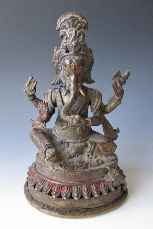 Antique Bronze Seated Ganesha, Northern India - Zentner Collection