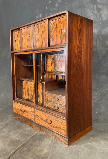 Antique Japanese Tansu Chest Cha Tansu (Tea Service) Persimmon