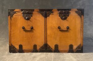 Japanese antique hangai tansu (captain's chest) with two compartments with drawers
