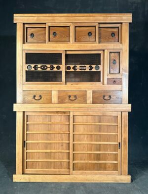 Antique Japanese mizuya kitchen tansu in two sections