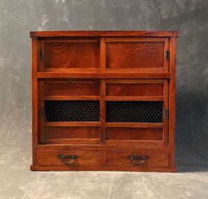 Japanese antique mizuya tansu kitchen chest made with keyaki wood