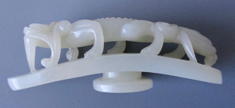Antique Chinese Carved White Jade Chimera Belt Hook - Zentner Collection