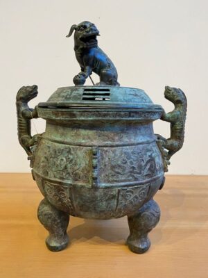 Rare Large Ming Dynasty 17th C. Chinese Bronze Censer with Fu-dog