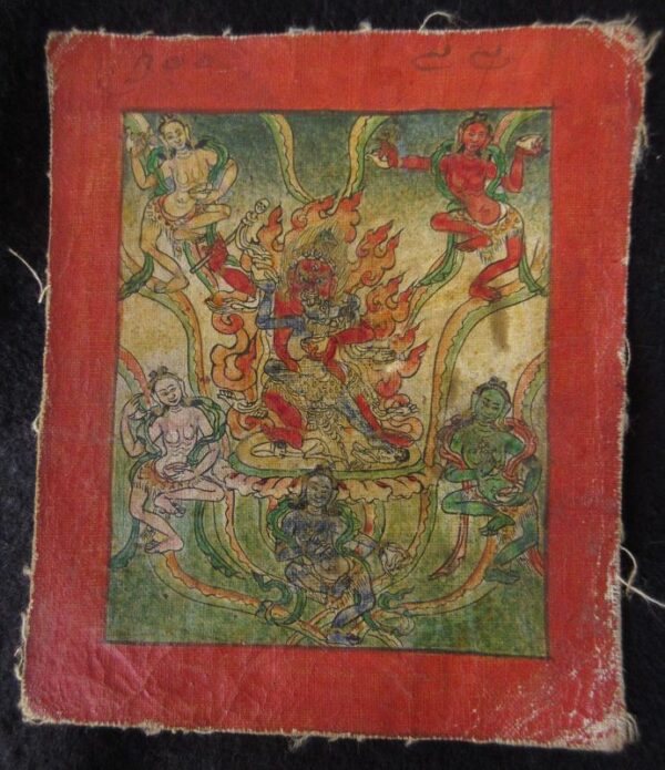 18th C. Tibetan Buddhist Tsakli Miniature Painting of Red Mahakala - Image 4