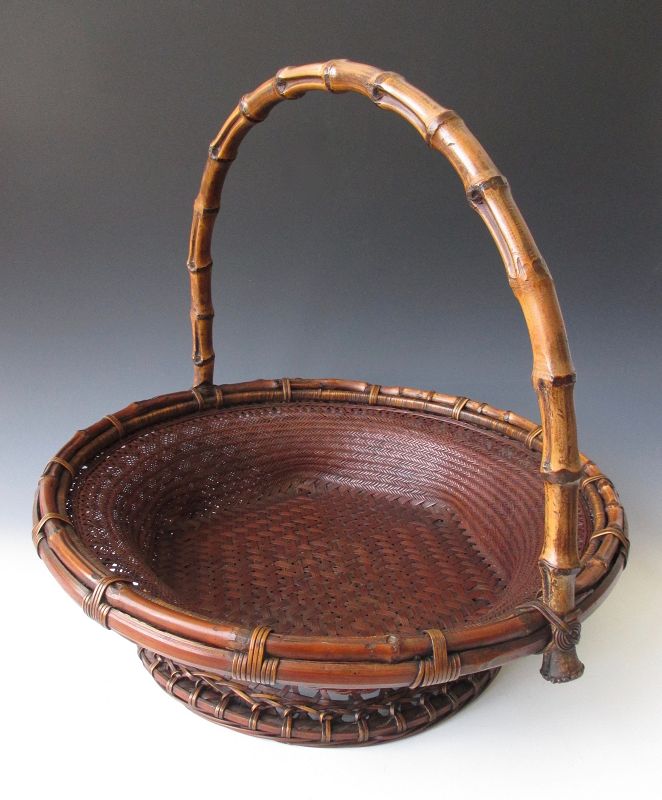 Japanese Antique Bamboo Fruit (or Ikebana) Basket - Zentner Collection