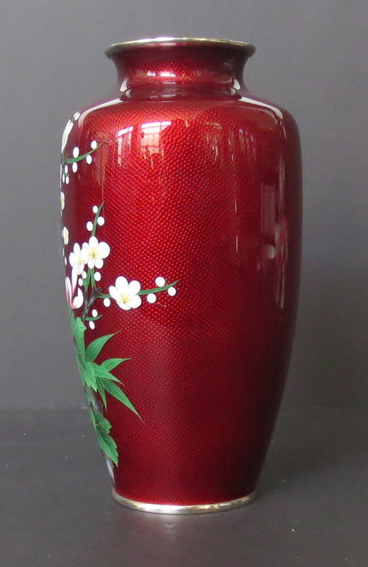 Vintage Japanese flower vase with punica granatum pattern in red