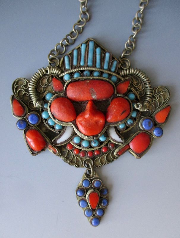 Tibetan Antique Necklace with Wrathful Deity - Zentner Collection