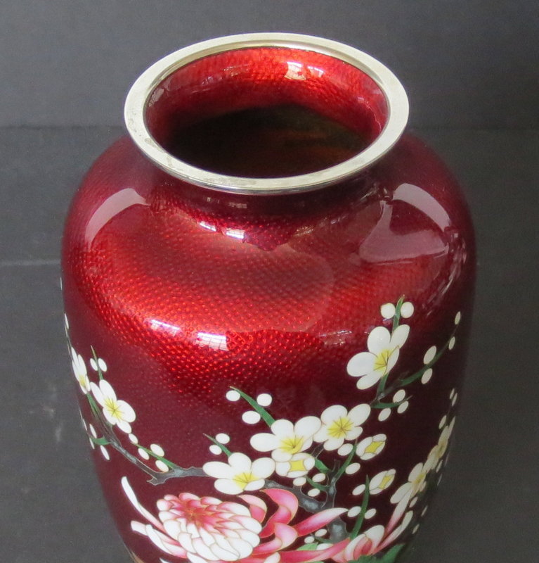 Red Roses in a Japanese Vase on a Gold Velvet Cloth