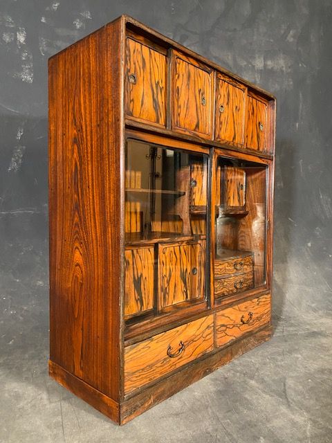 Antique Japanese Tansu Chest Cha Tansu (Tea Service) Persimmon