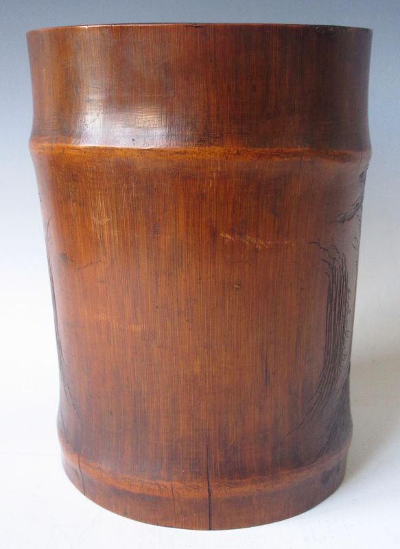 Chinese Antique Bamboo Brush Pot Carved with Scholars - Zentner Collection
