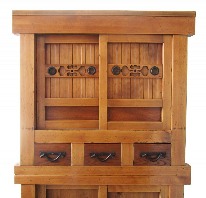 Mizuya Tansu from Kyoto | Japanese Antique Cabinet | 6' Width, 2 Section