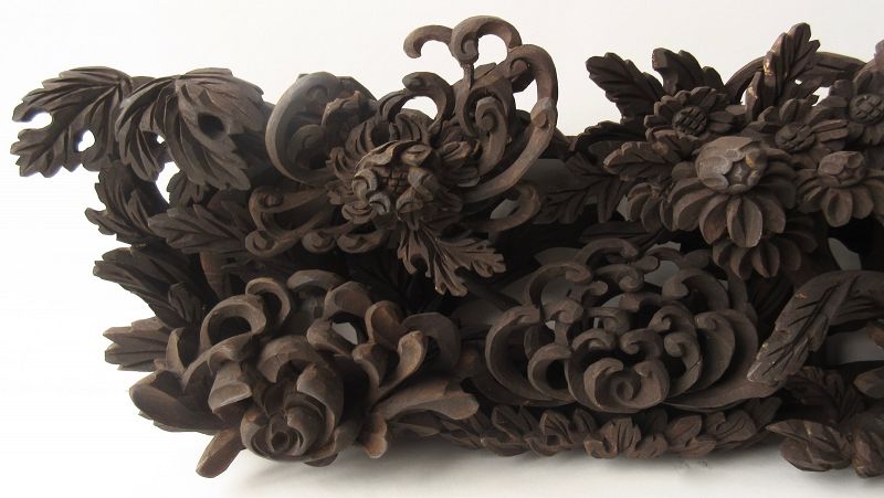 Antique Japanese Carved Panel of Chrysanthemums - Zentner Collection